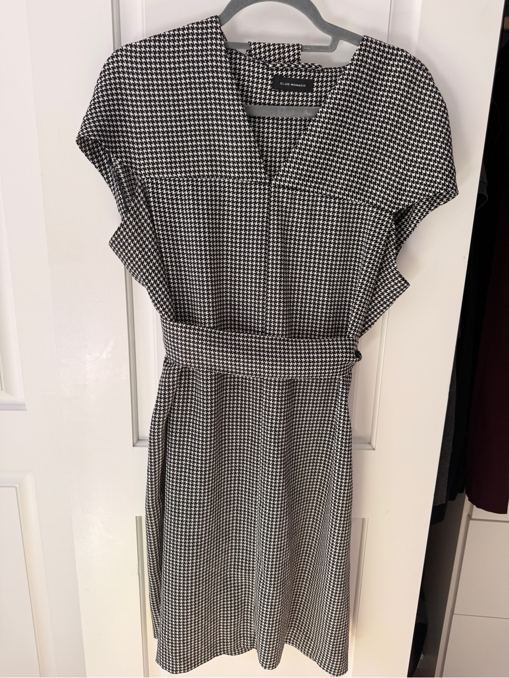 Classy Houndstooth Belted Fit & Flare Dress - Black/White